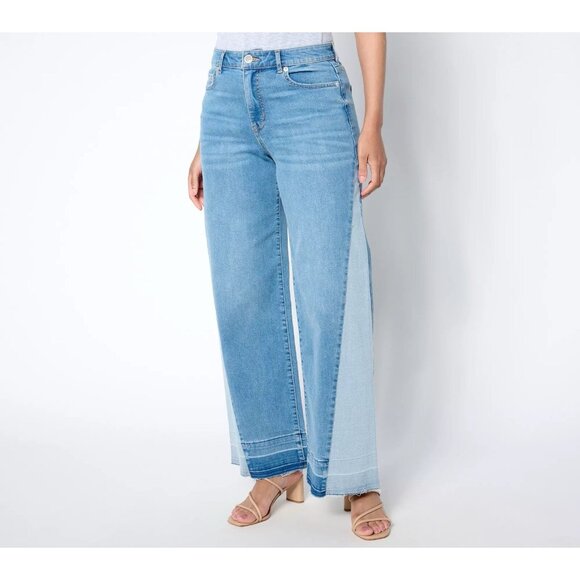 LOGO By Lori Goldstein Petite Wide Leg Ankle w/ Release Hem Jeans Size 4P Blue - Picture 1 of 13